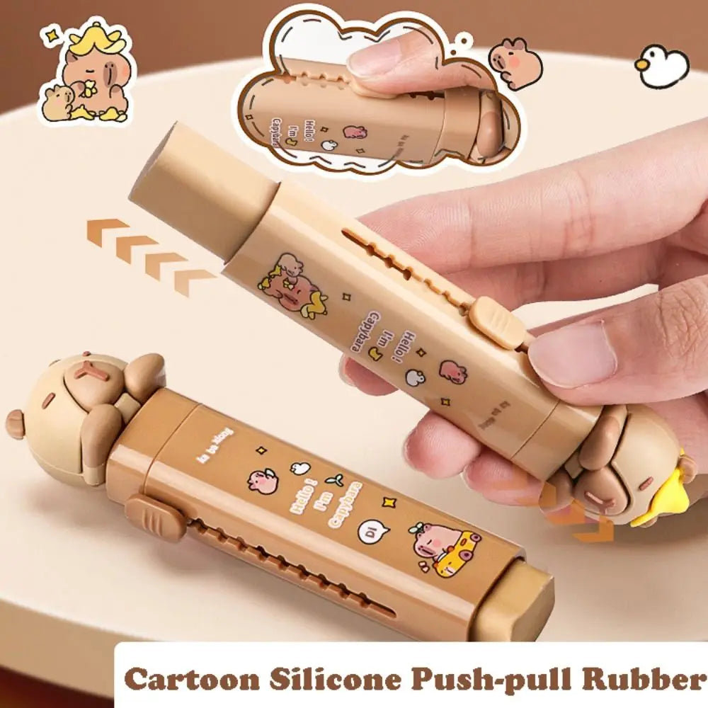 Cute Capybara Push-Pull Eraser with 2 Replaceable Cores