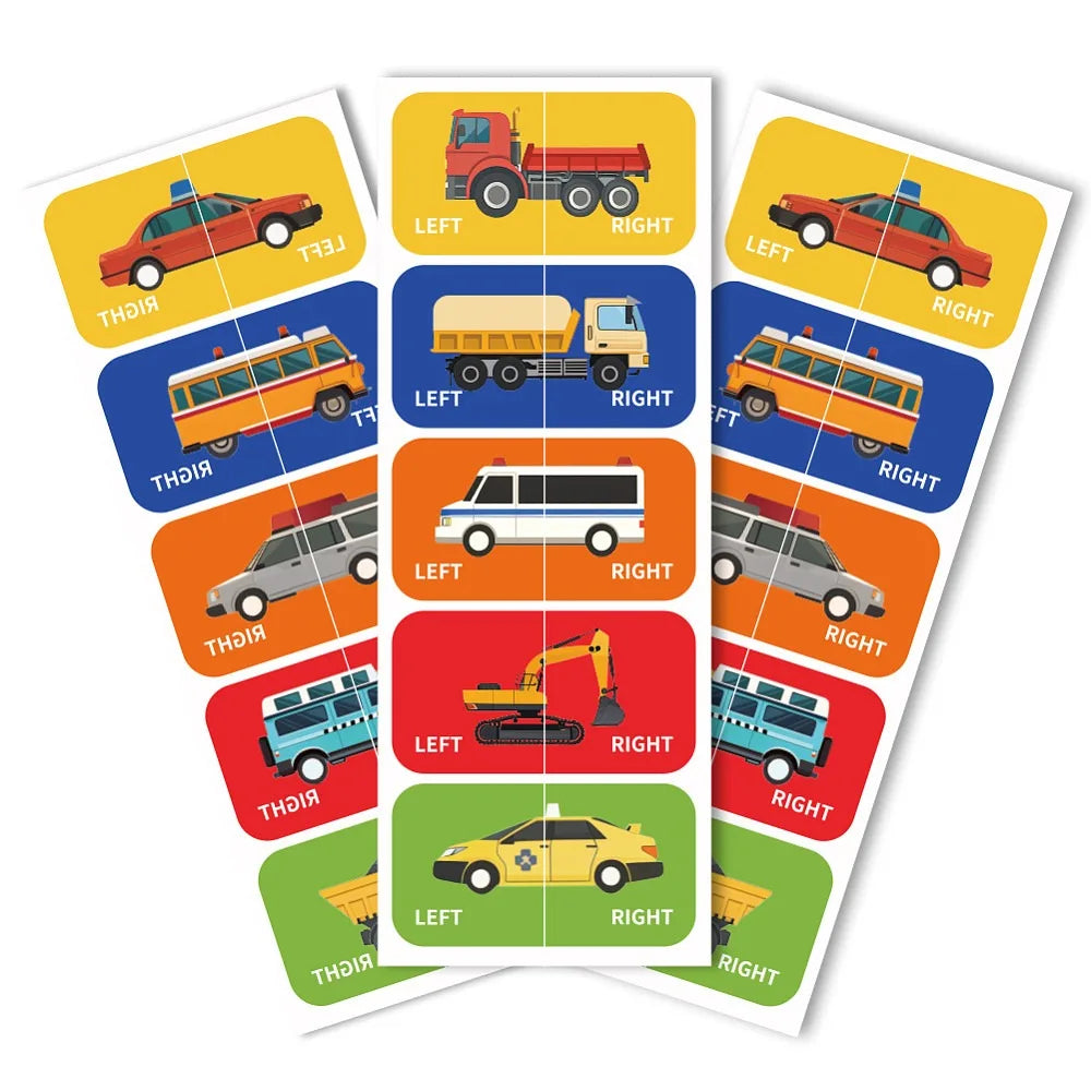 Left Right Shoe Stickers for Kids – 100pcs Car Pattern Labels