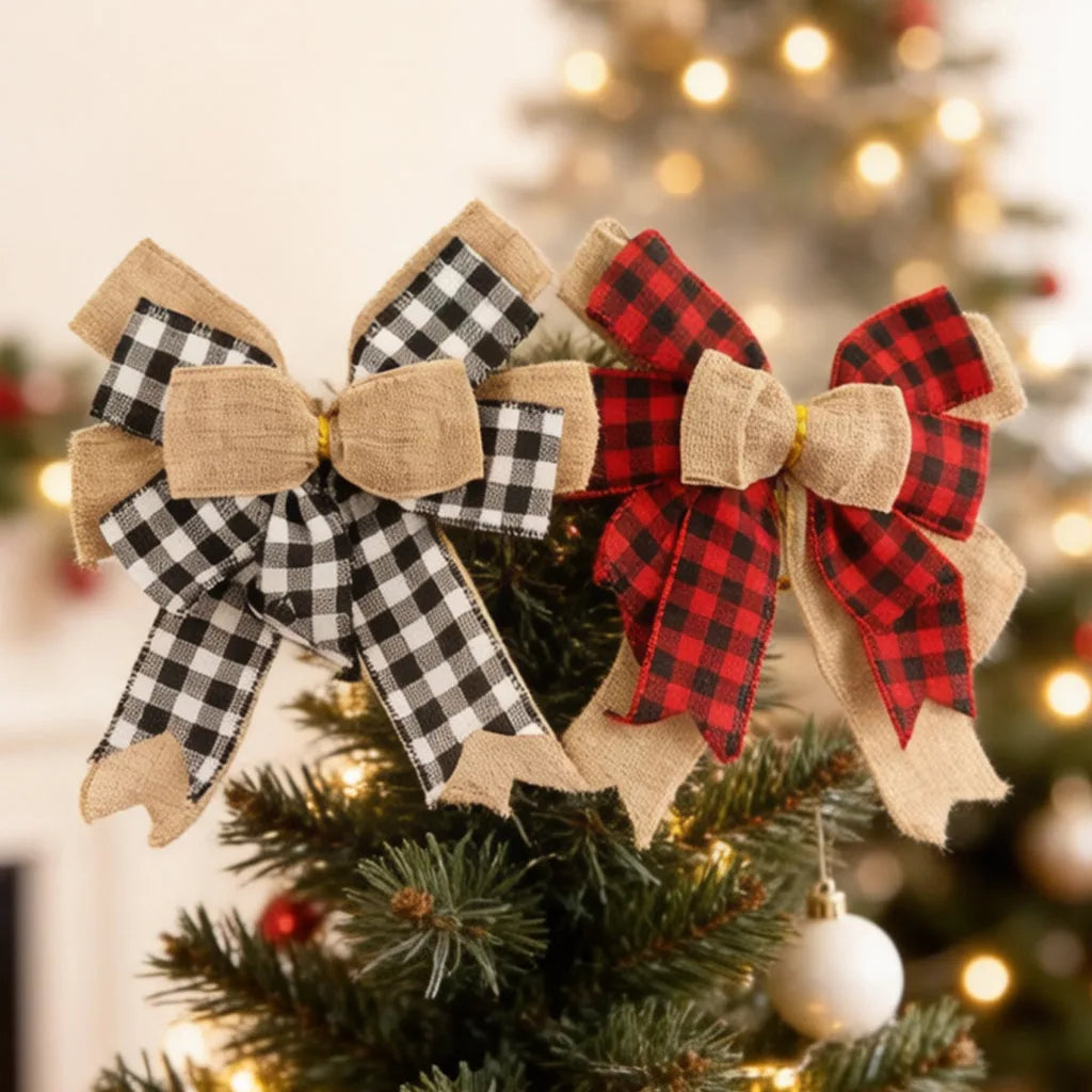 Oversized Christmas Plaid Linen Bow – Holiday Hair & Gift Decor