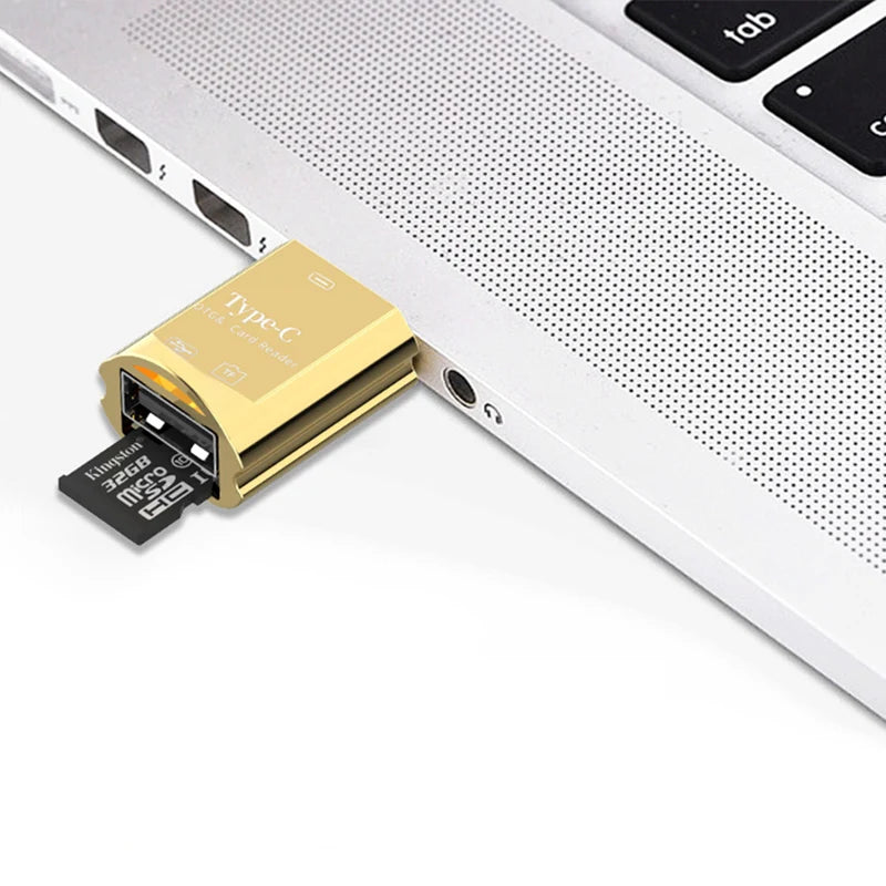 USB-C OTG Card Reader – Micro SD TF & USB Adapter + Key Chain