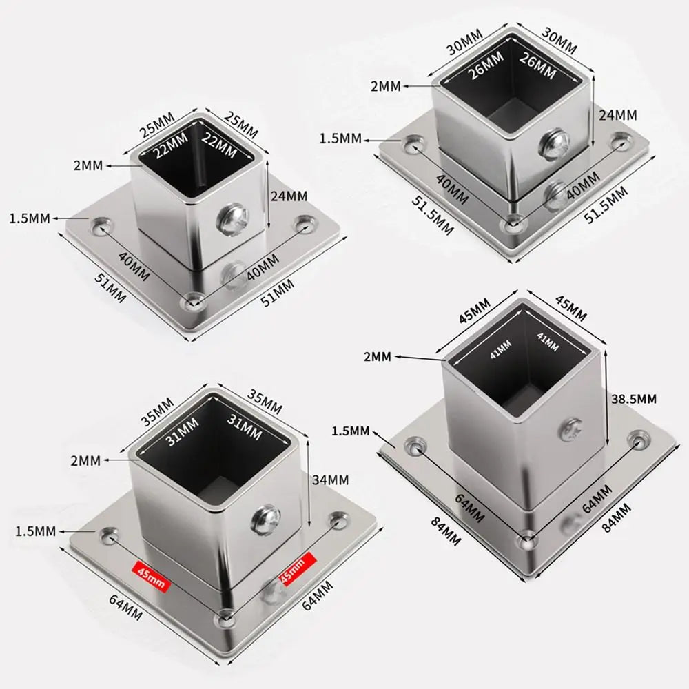 Stainless Steel Square Tube Connector – Rustproof Flange Base
