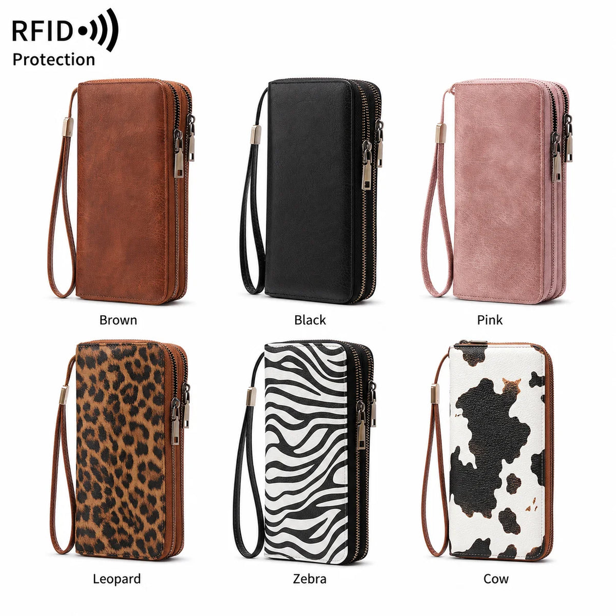 RFID Blocking Women's Long Wristlet Wallet | Double Zipper