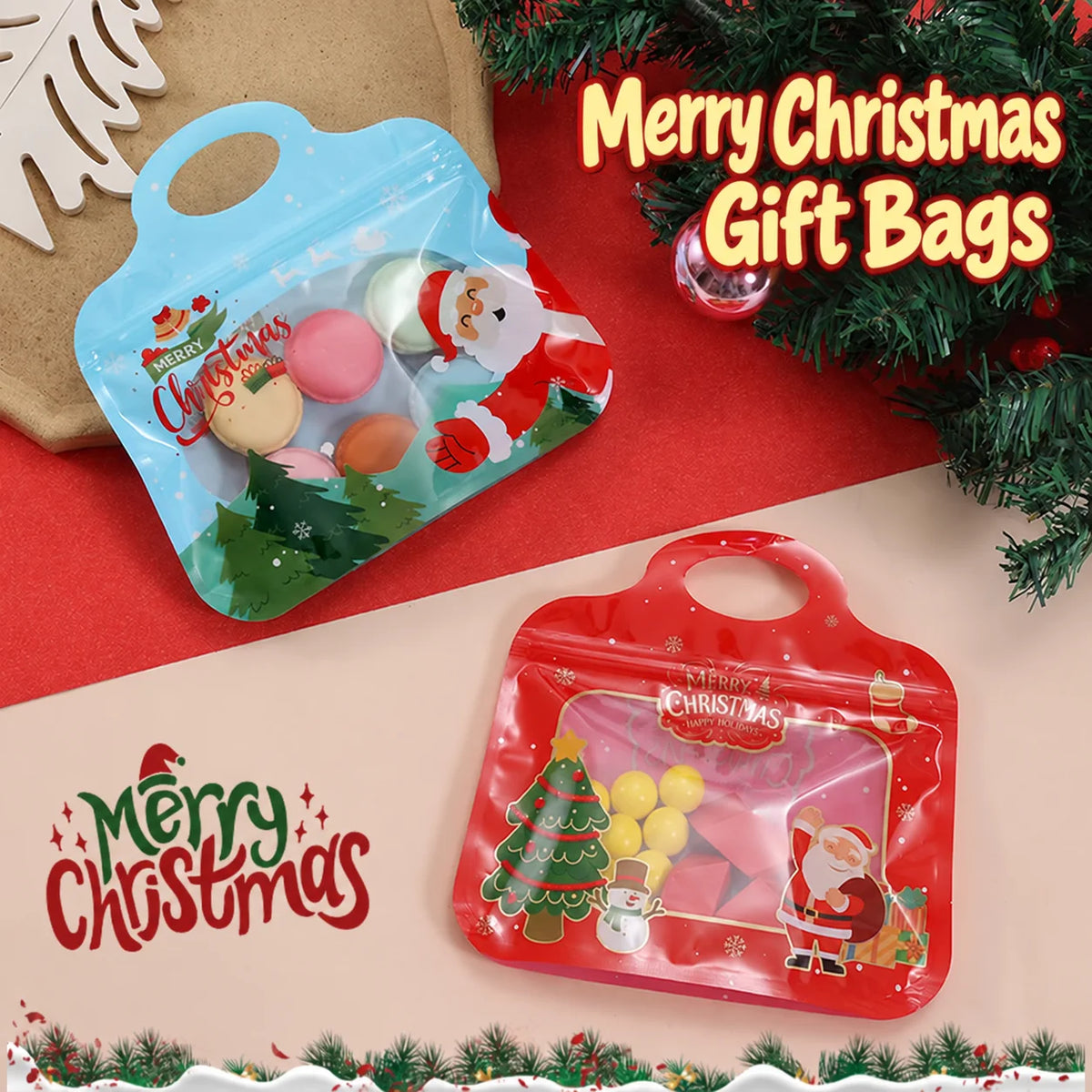 50Pcs Christmas Self-Sealing Gift Bags – Santa Treat Pouches
