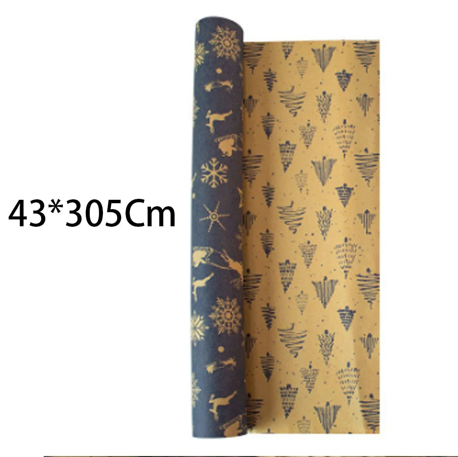 Vintage Navy Blue Kraft Christmas Wrapping Paper Roll 17"×33ft