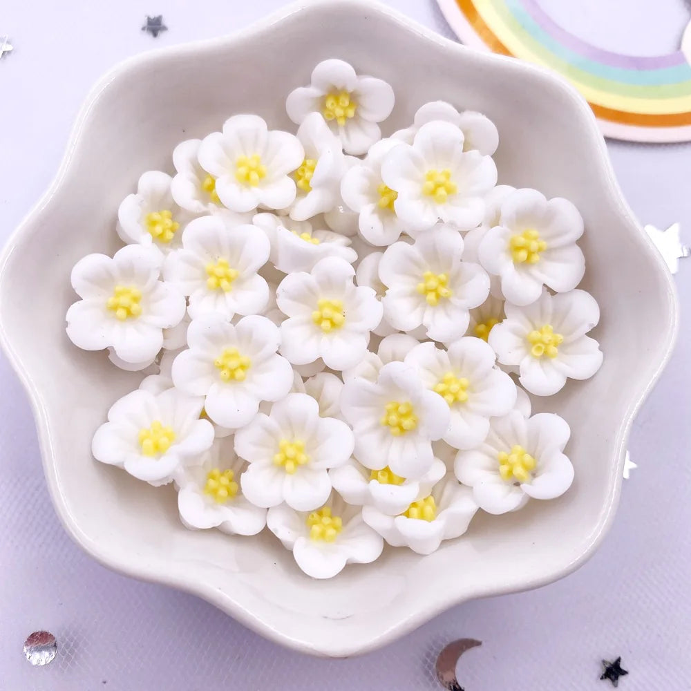 50Pcs 14mm 3D Resin Morning Glory Flatback Flower Craft Gems