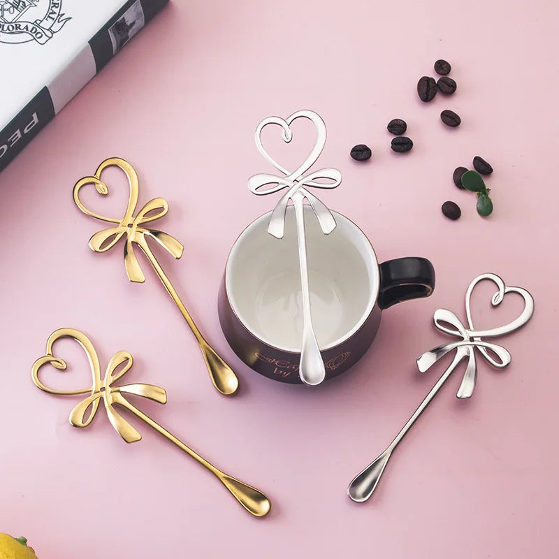 Stainless Steel Heart & Bow Spoon – Coffee & Dessert Spoon