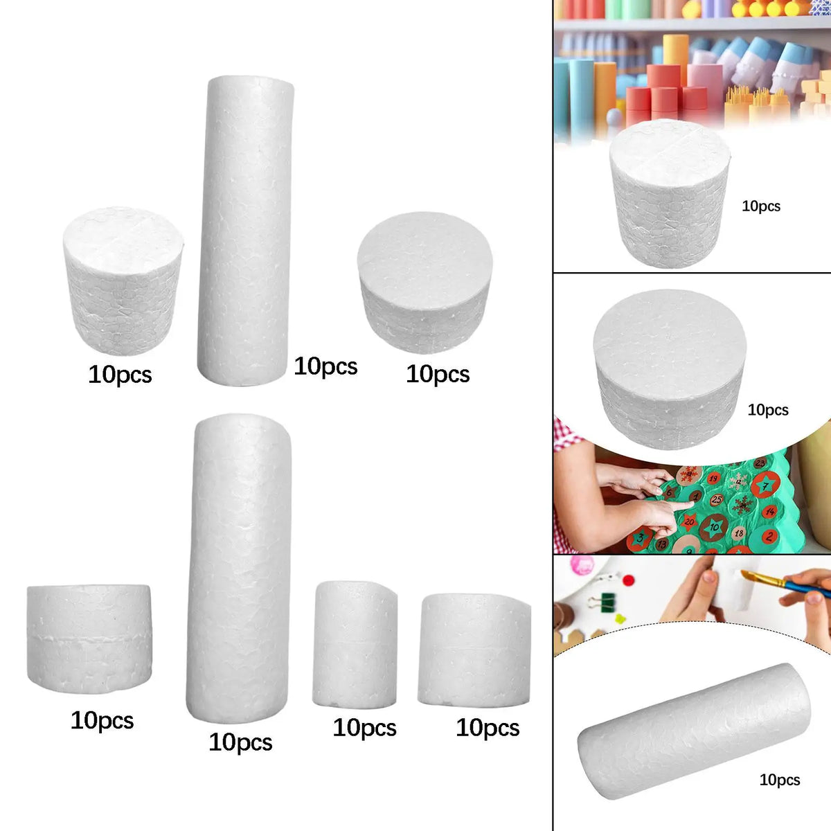 White Craft Foam Cylinders – Kids DIY Arts & Party (10-Pack)