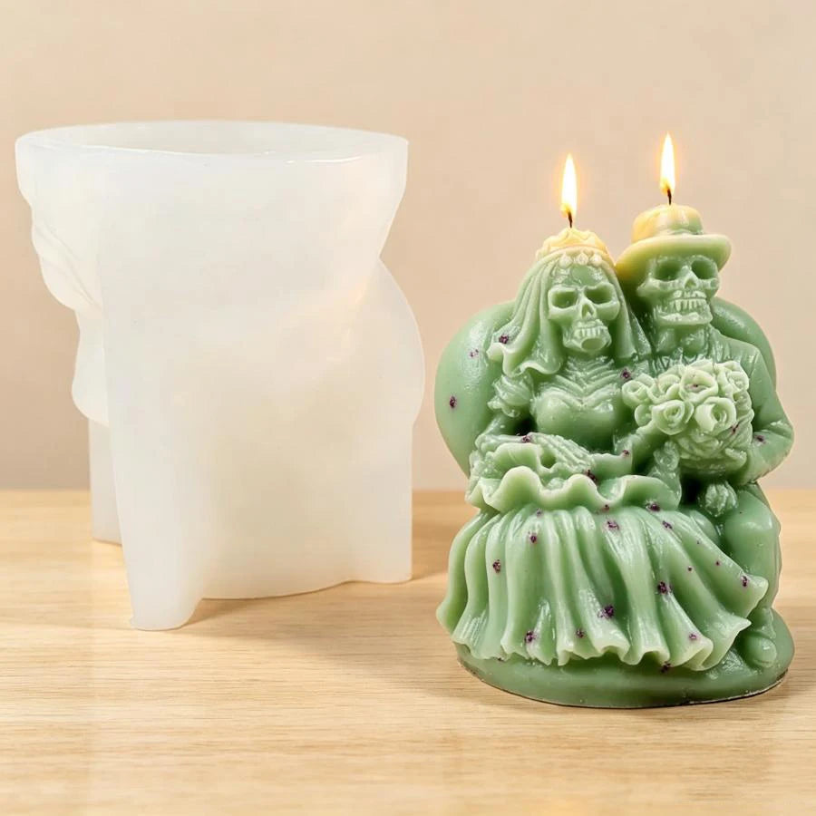 Skull Couple Silicone Mold – Bride & Groom Candle Resin DIY
