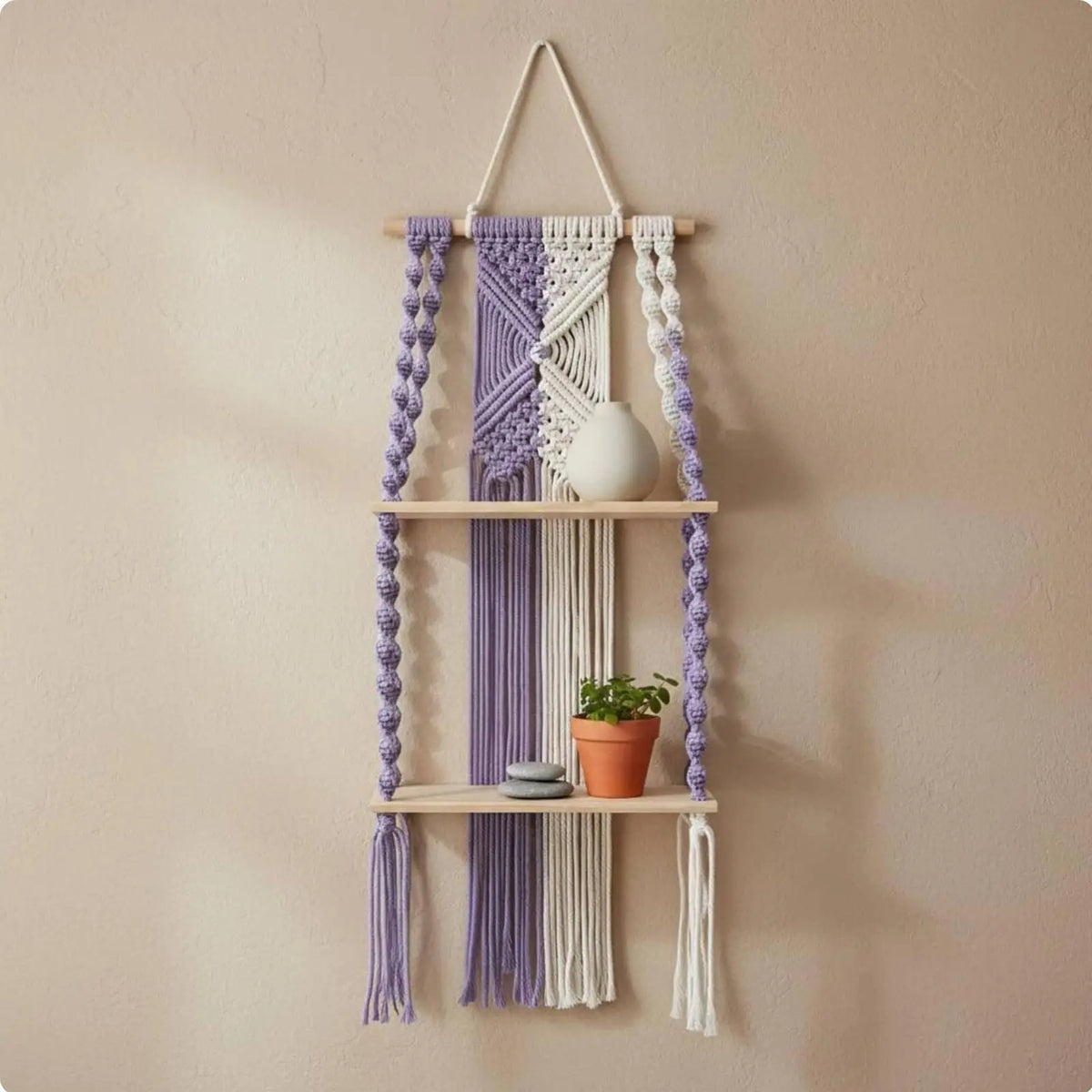 Macrame Wall Shelf – Boho Cotton Rope & Wood Shelves Décor