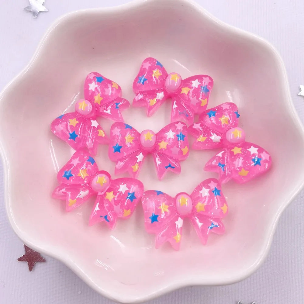 20PCS Kawaii Glitter Star Bow Resin Flatback Craft Embellishments