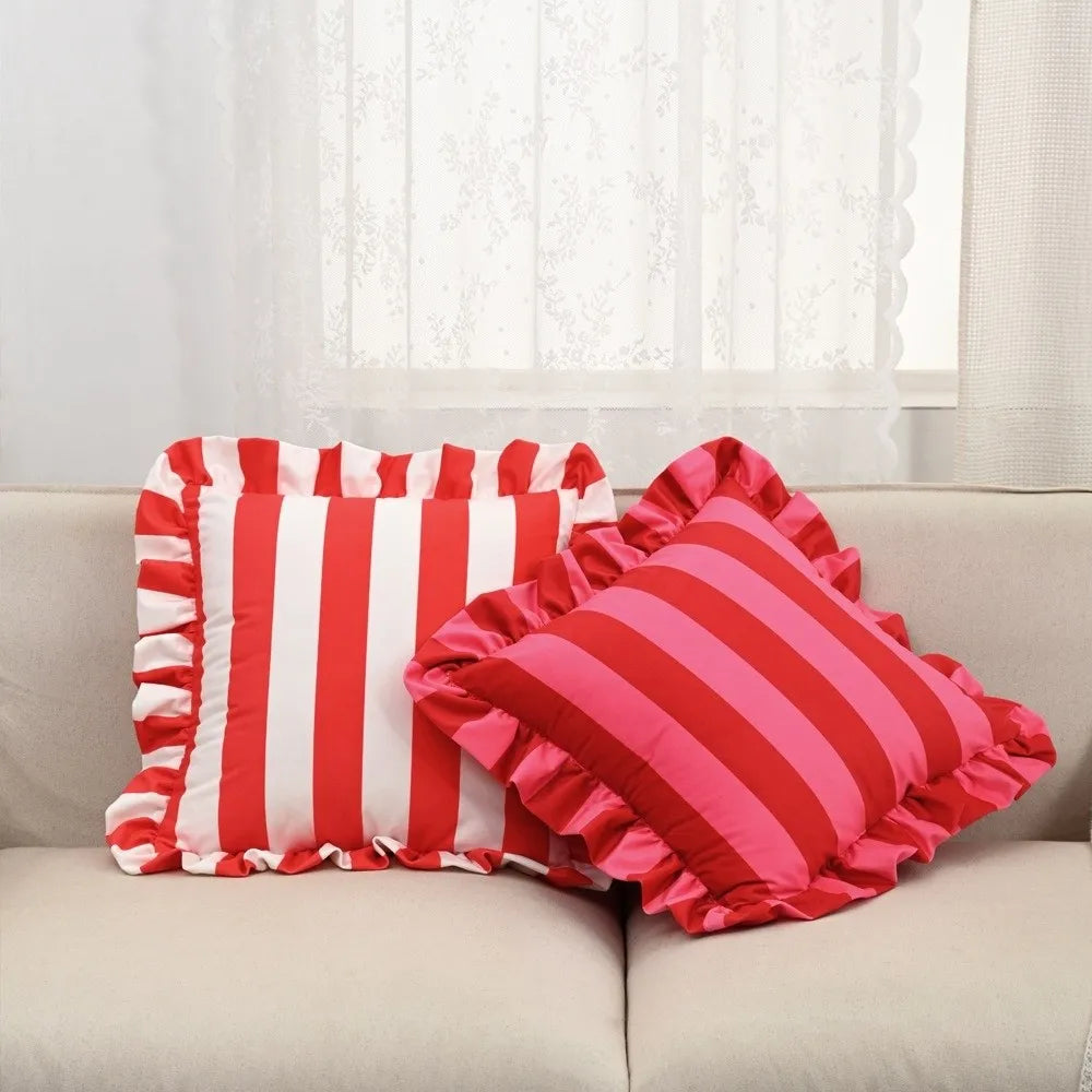 Velvet Striped Pillowcase Lotus Leaf Edge | 18x18 Home Decor
