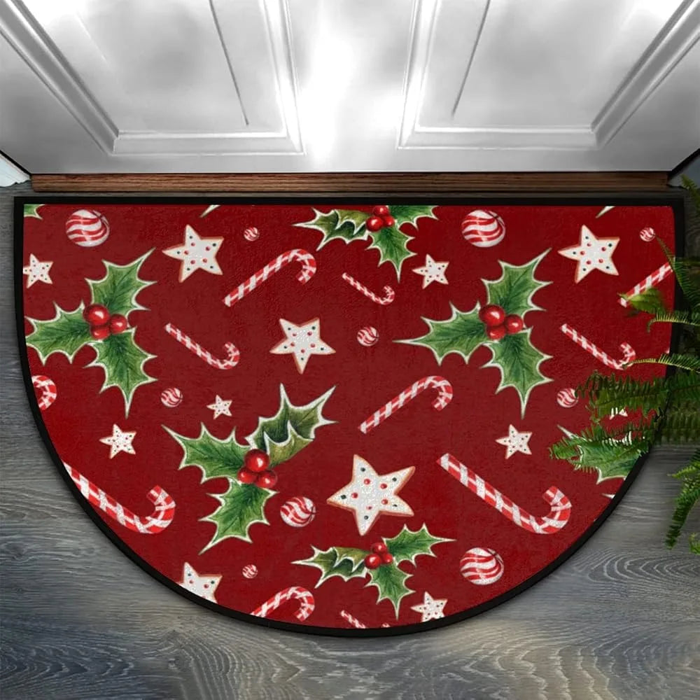 Christmas Kittens Half Round Non-Slip Doormat | Holiday Rug