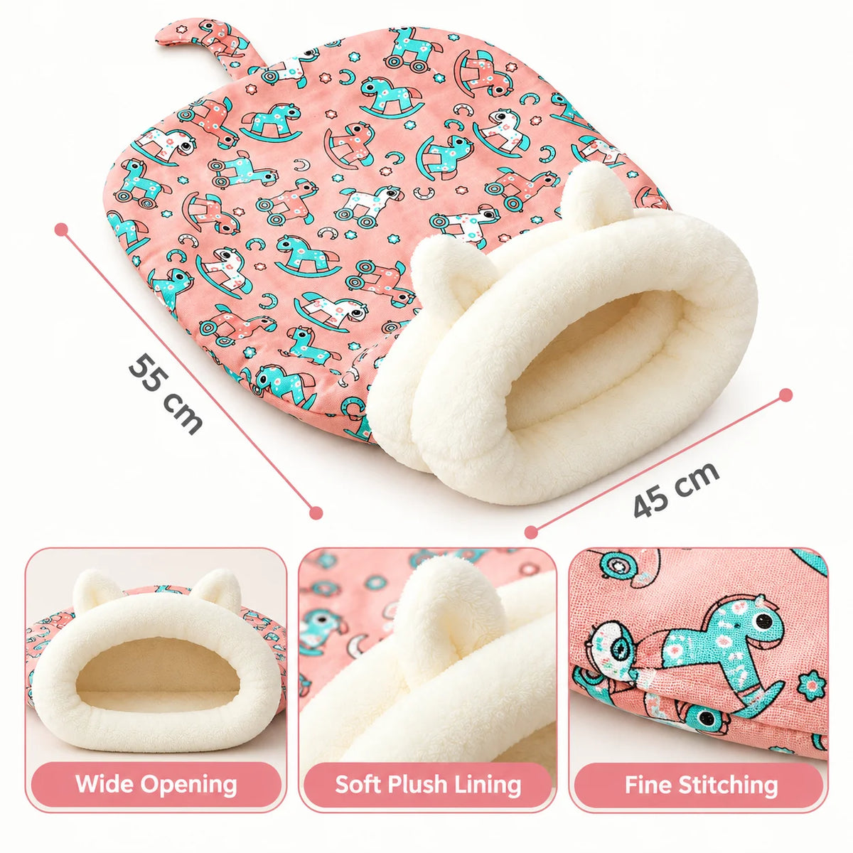 Warm Plush Cat Sleeping Bag – Cozy Cave Pet Bed with Ear Design