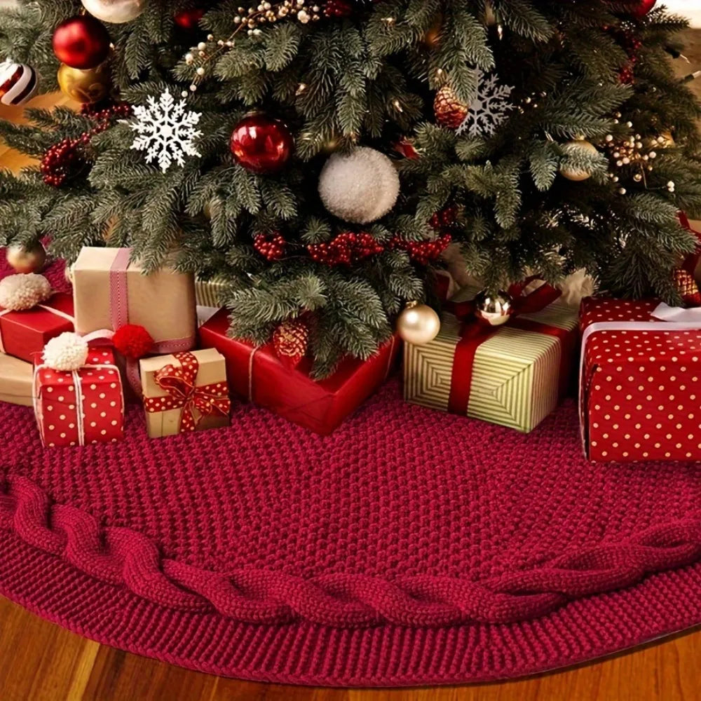 Vintage Red & White Christmas Tree Skirt | Thick Polyester