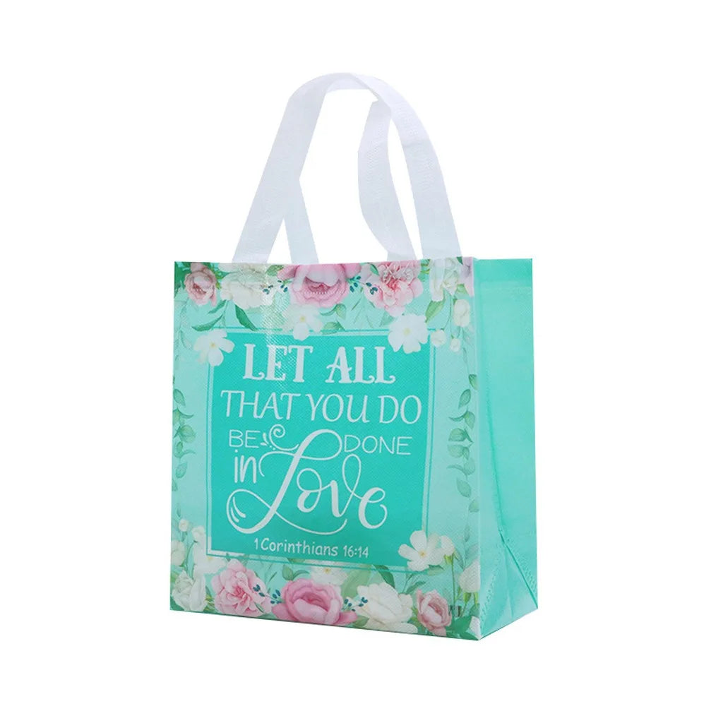 Bible Verse Floral Non-Woven Gift Tote Bag | Holiday Christmas