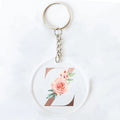 Monogram Floral Acrylic Keychain – Initial Letter Key Ring Gift