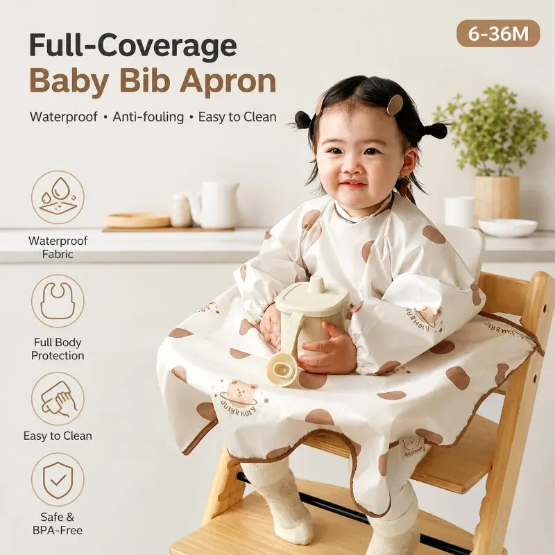 Waterproof Long Sleeve Baby Bib Smock for Toddlers 1–3Y