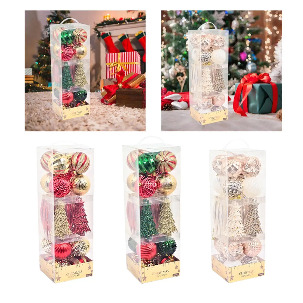 34pcs Glittering Christmas Ball Ornaments – Plastic Baubles Set