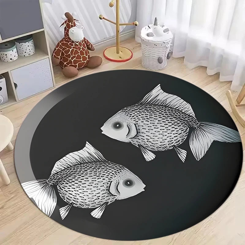 Round Seashell Area Rug – Soft Non-Slip Coastal Ocean Carpet