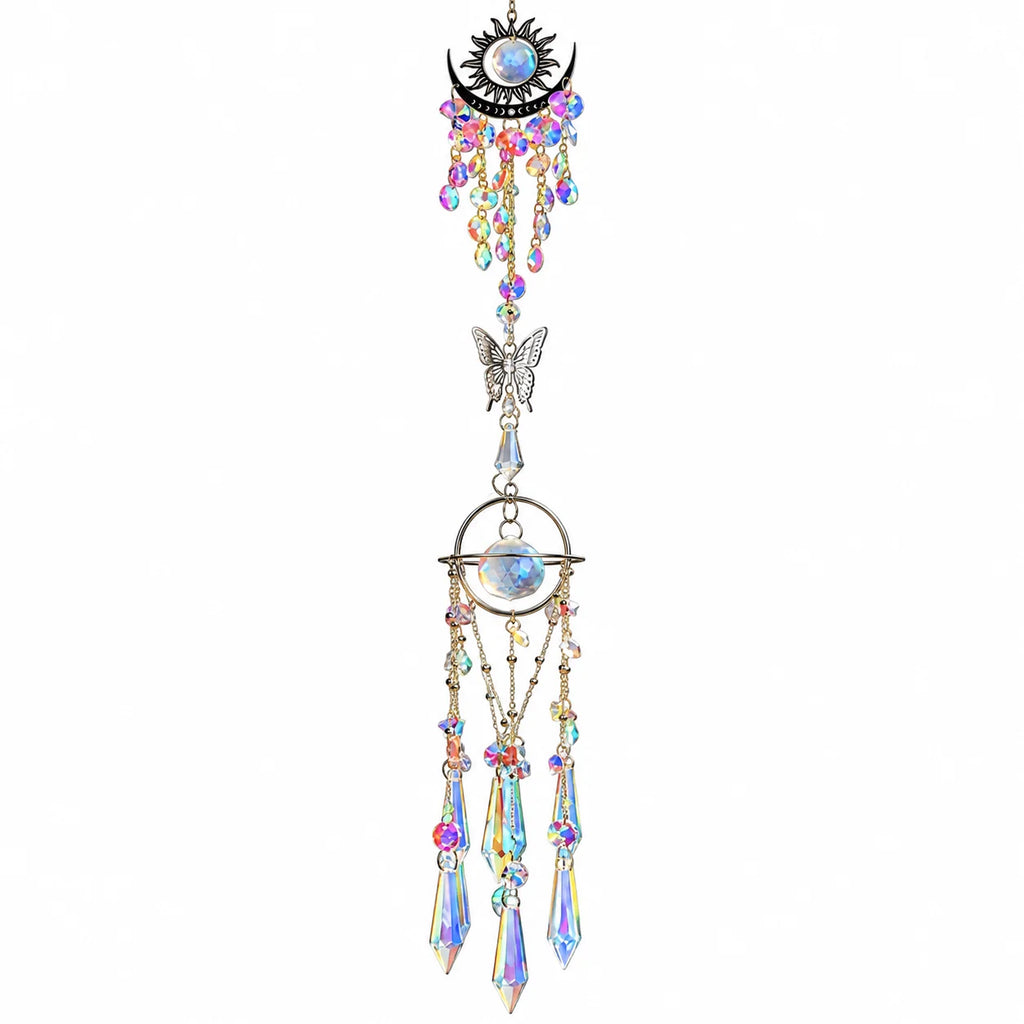 Celestial Sun & Moon Suncatcher Wind Chime | Iridescent Crystal