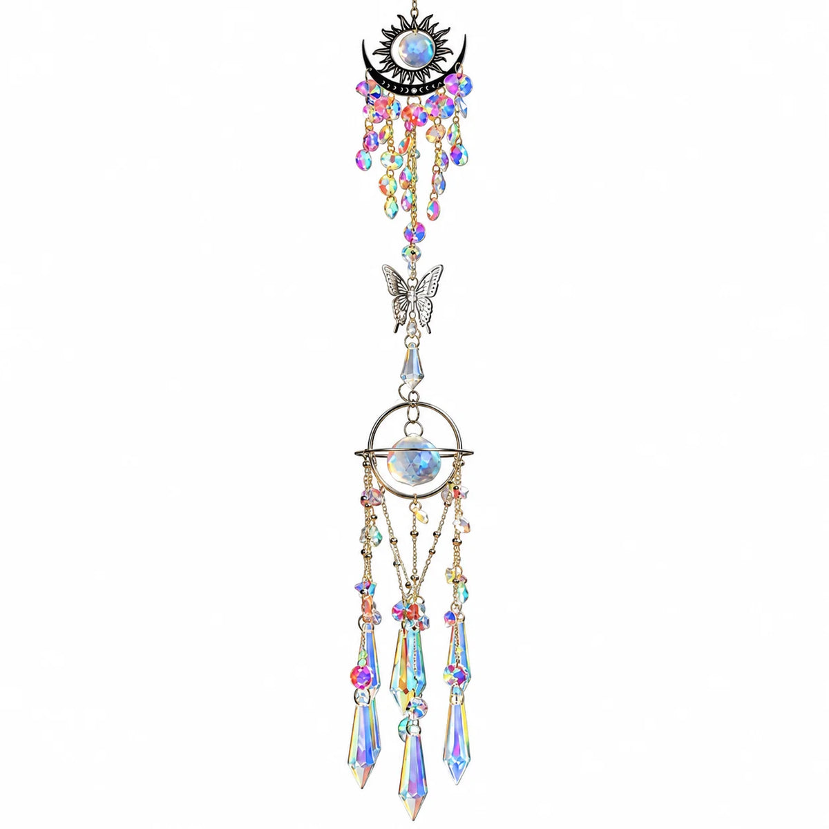 Celestial Sun & Moon Suncatcher Wind Chime | Iridescent Crystal