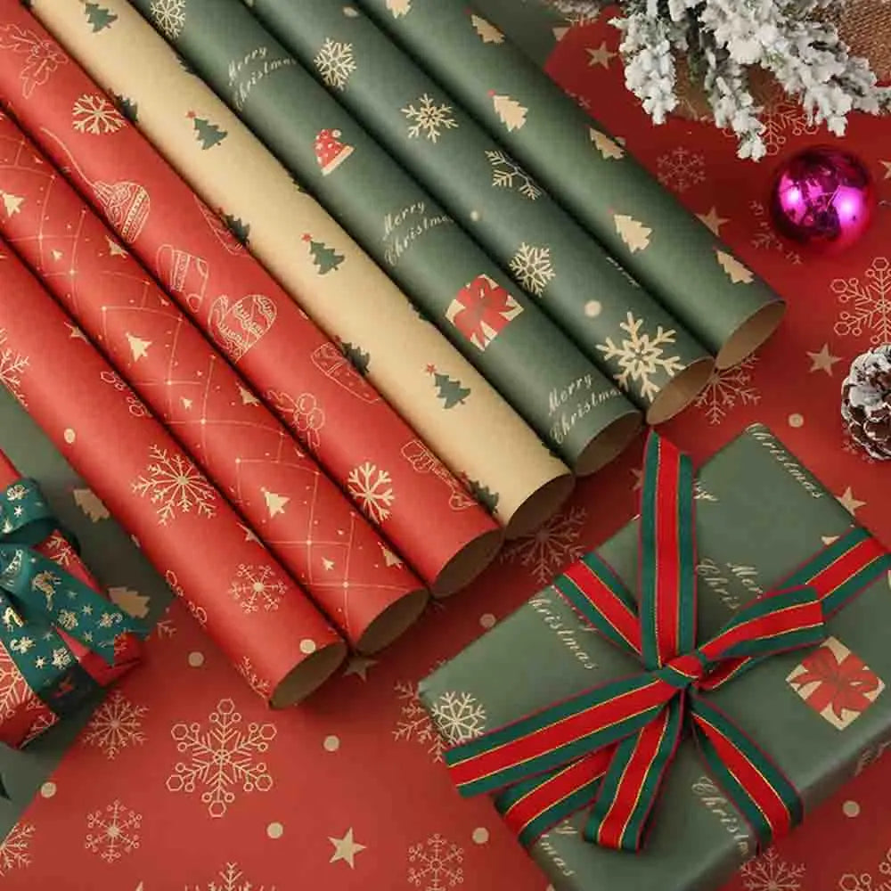 Christmas Vintage Kraft Wrapping Paper – Tree & Snowflake