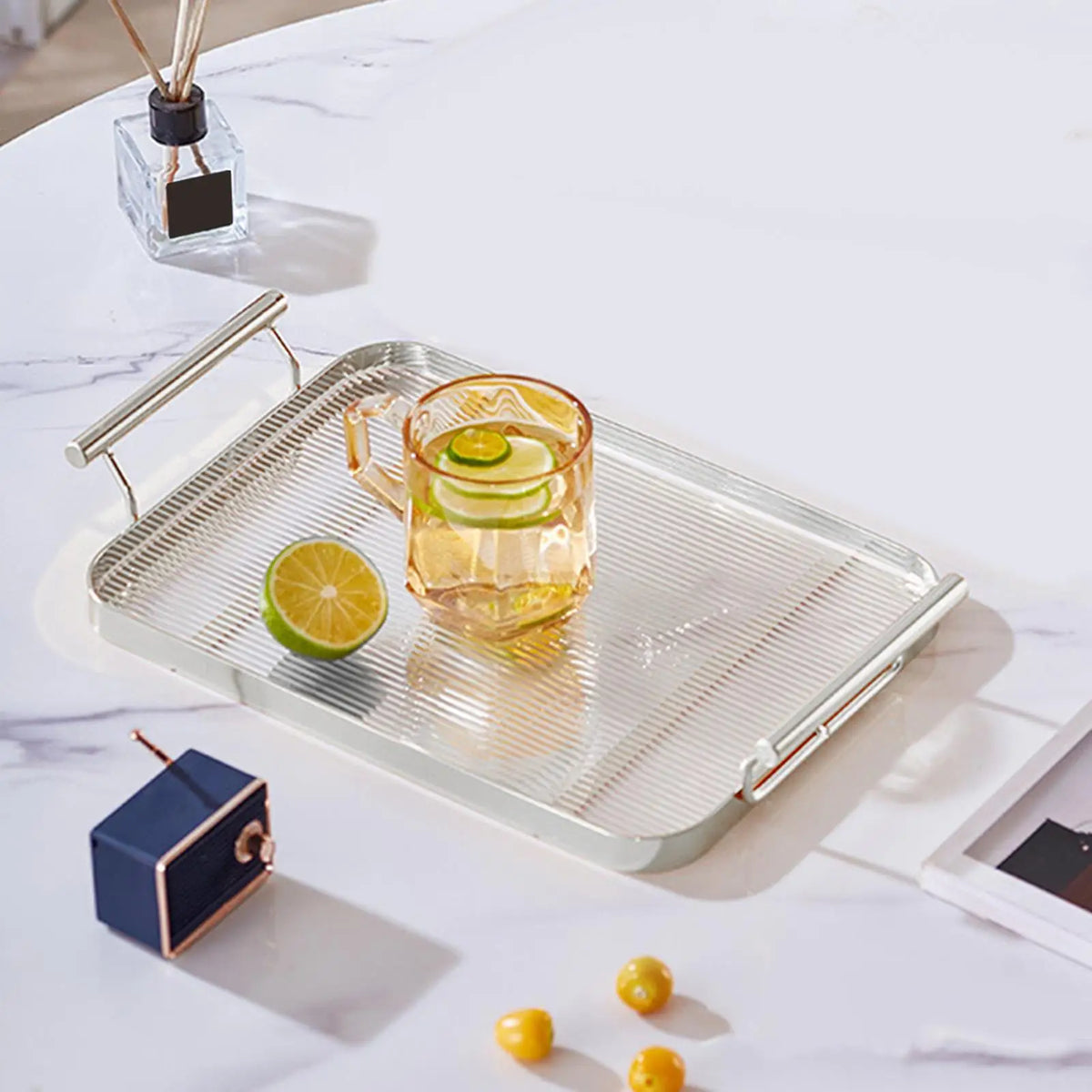 Kesoto Luxury Metal Decorative Tray with Handles | Coffee Table