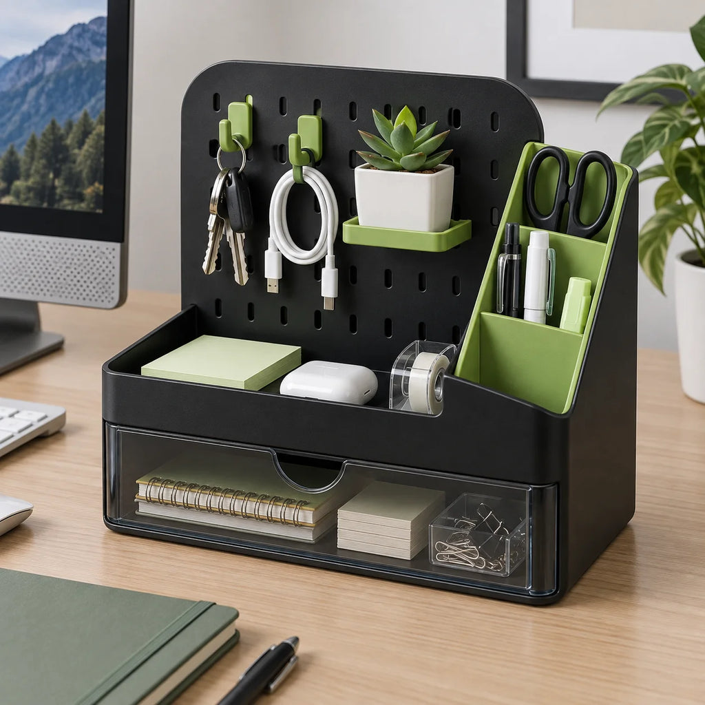 Desktop Pegboard Organizer with Drawer & Pen Holder