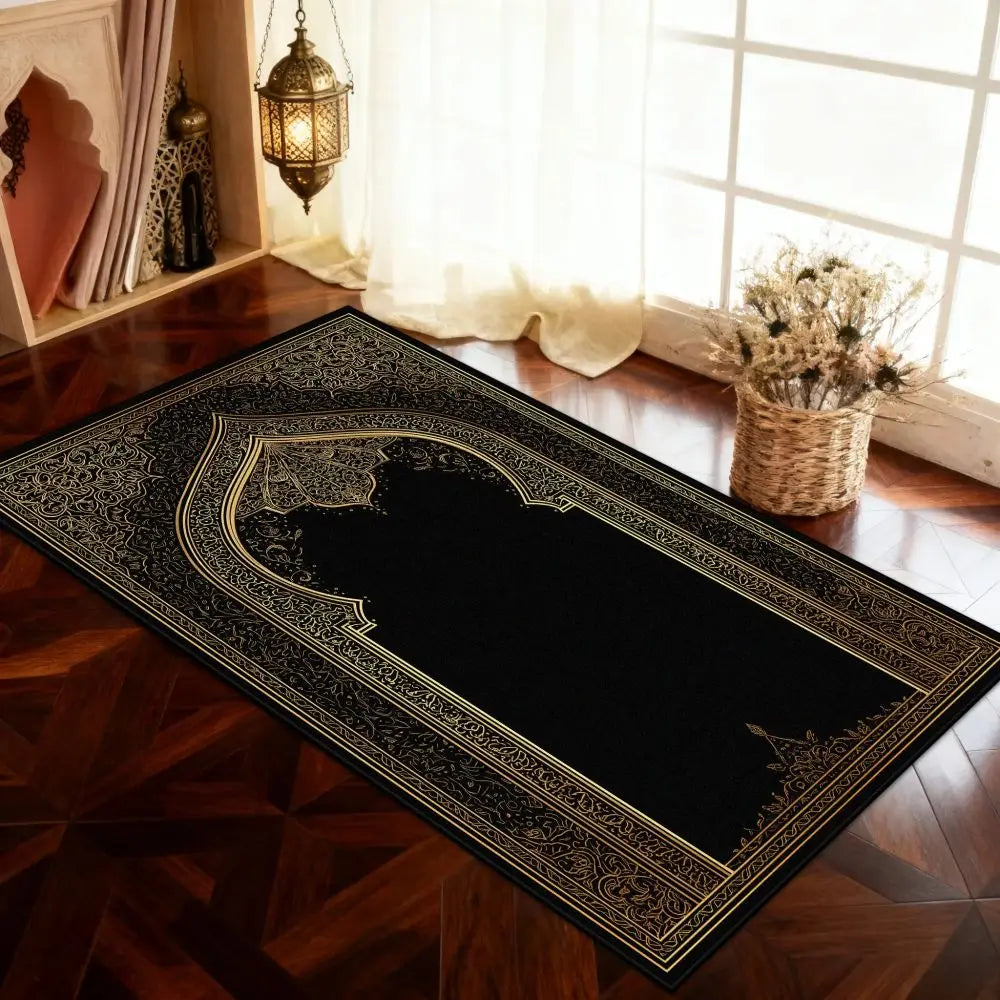 Black Prayer Mat & Washable Floor Rug – Modern Home Décor