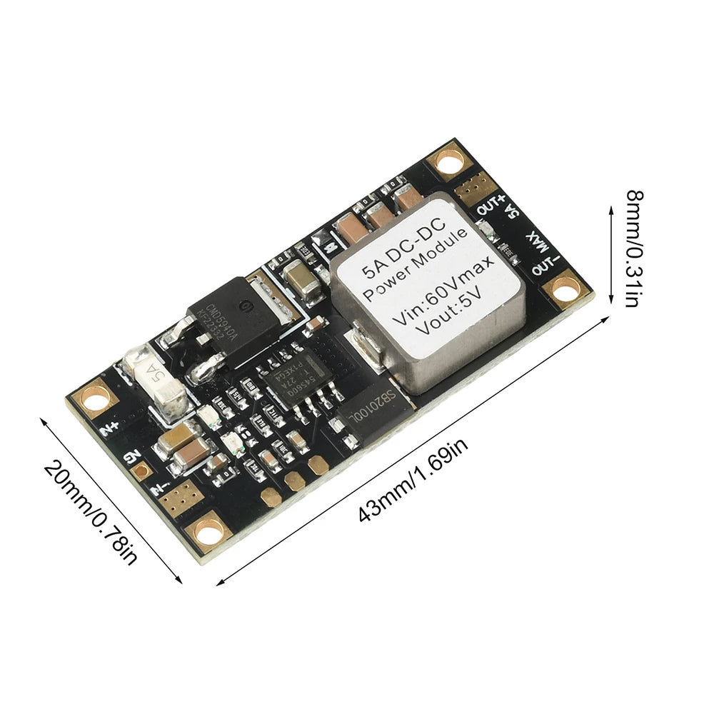 DC-DC Buck Converter 6.5–60V to 5V/12V, 5A, 96% Efficiency
