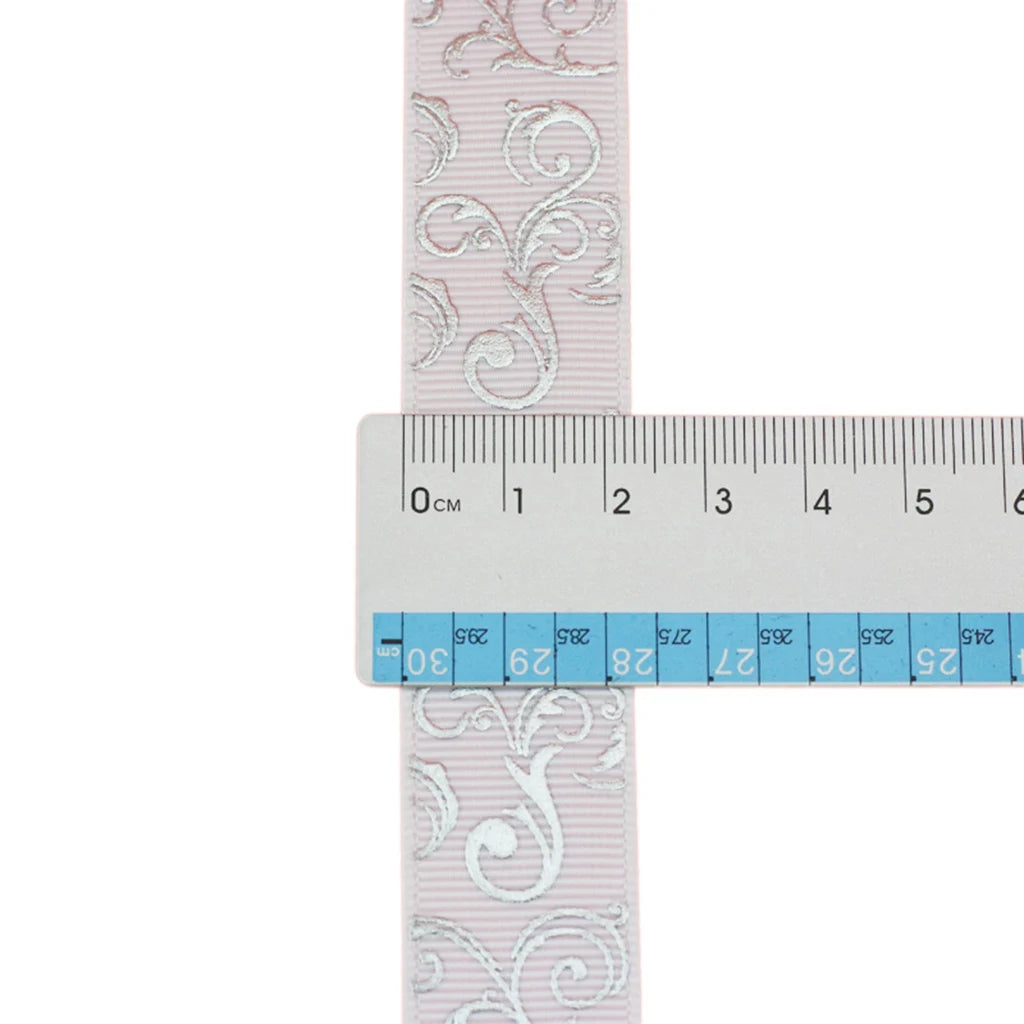 White Silver Hot Stamping Grosgrain Ribbon 25mm – 10 Yards