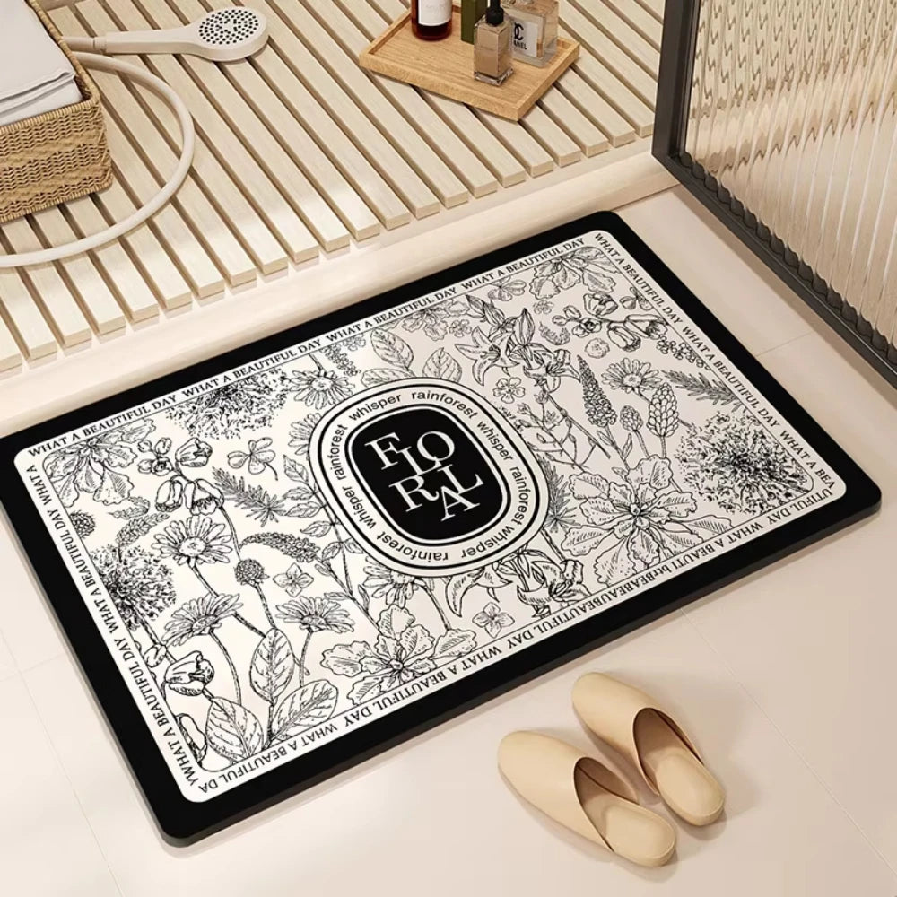 Diatomite Bath Mat – Quick-Dry Non-Slip Shower Rug | Retro Luxury