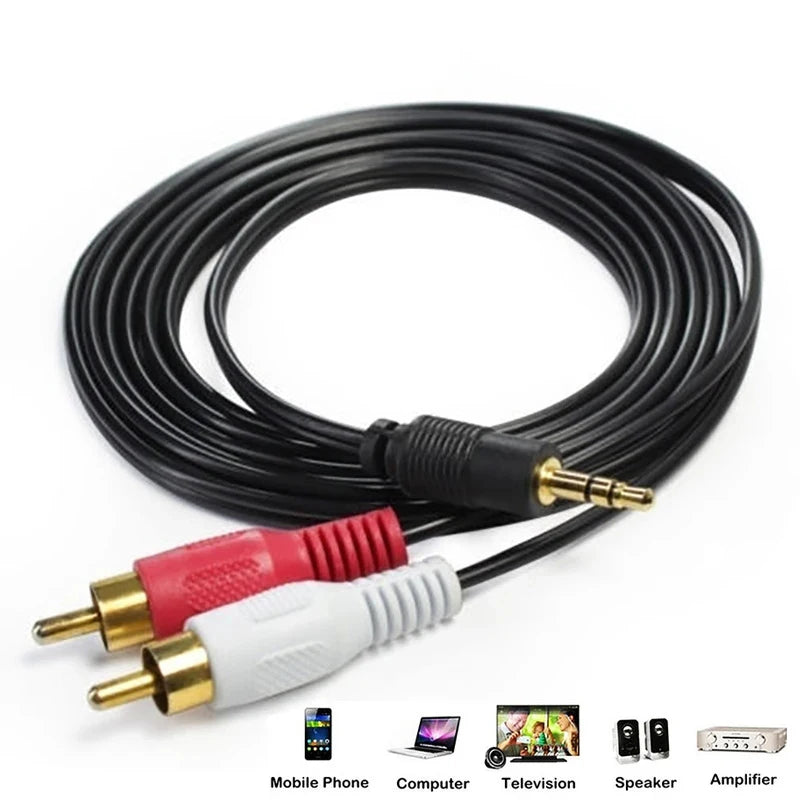 1M 3.5mm to 2 RCA Male Stereo Audio AUX Cable – 1 Metre