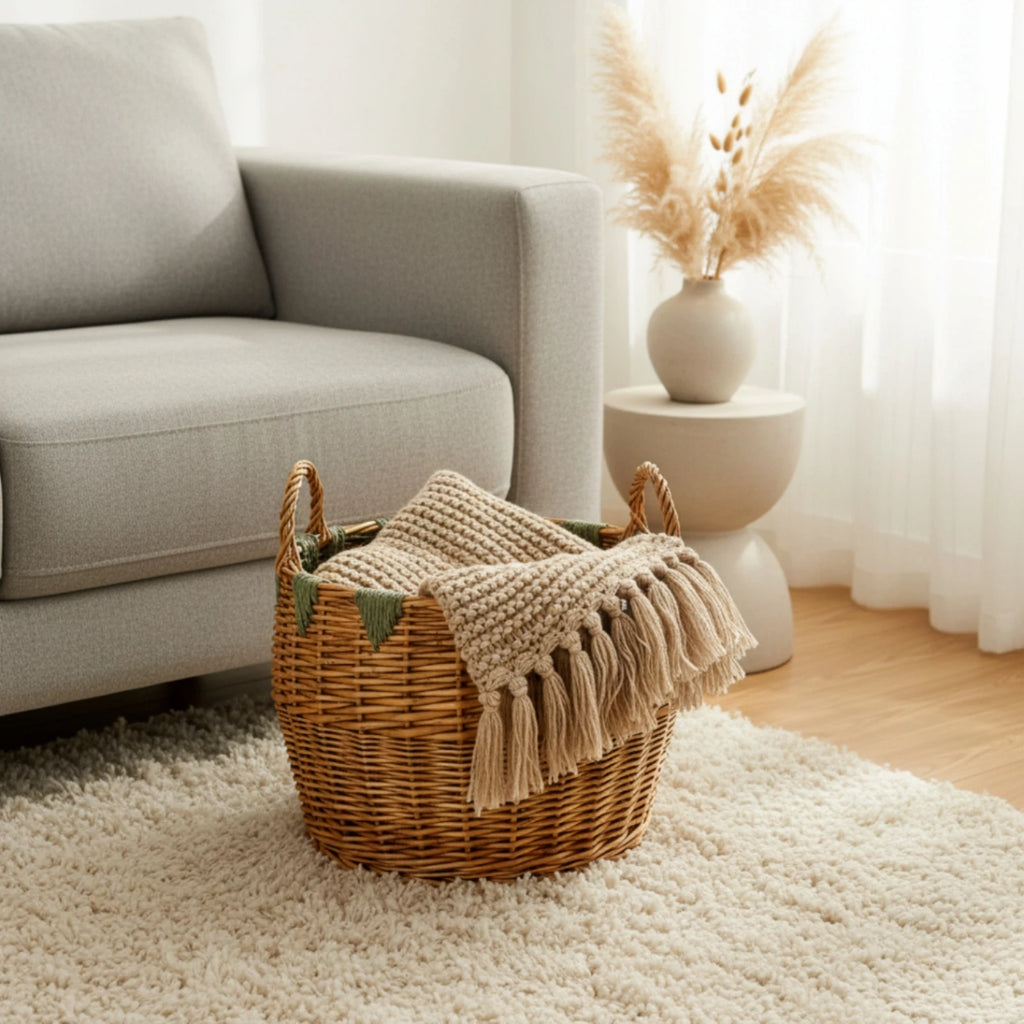 Handwoven Wicker Storage Basket with Handles | Tapered