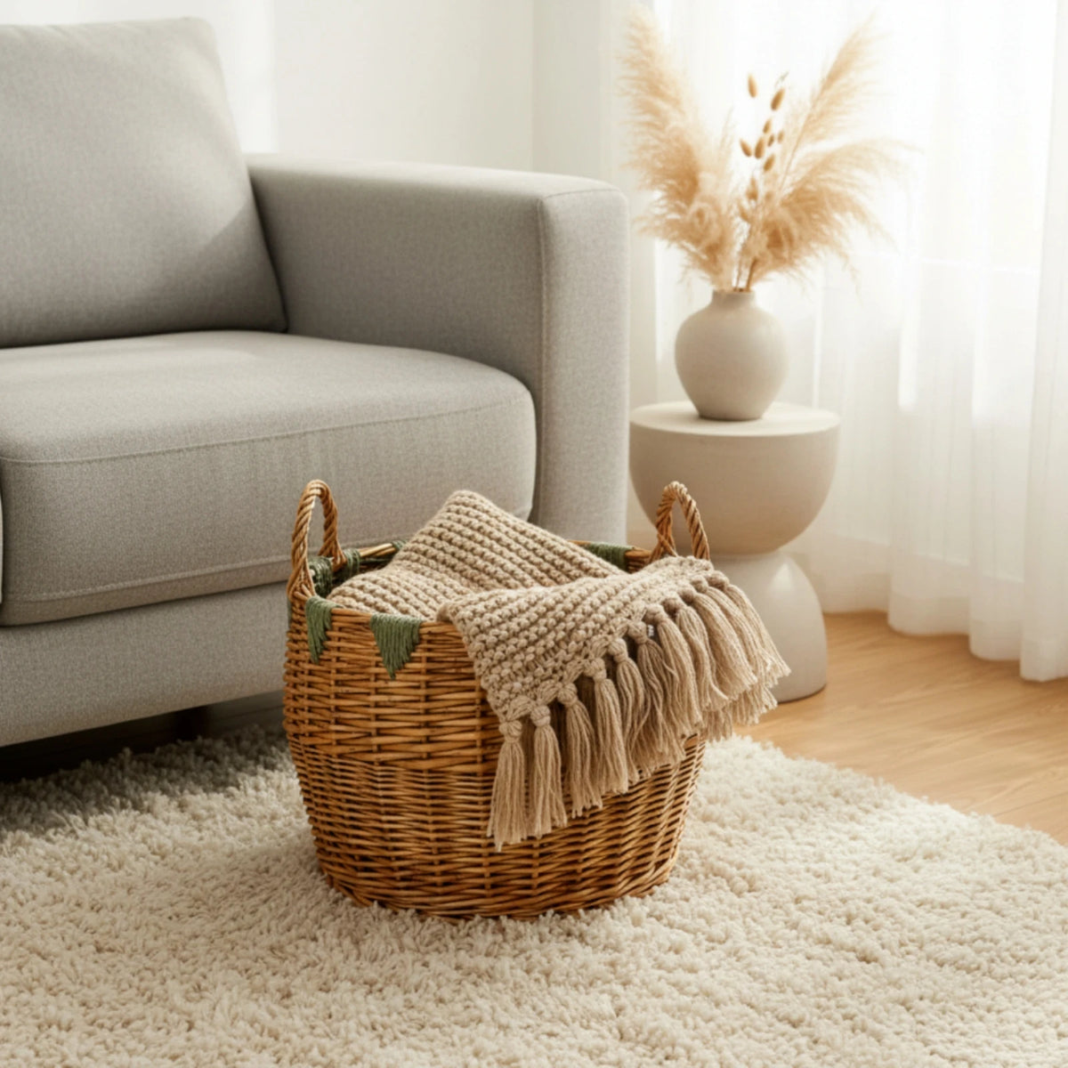 Handwoven Wicker Storage Basket with Handles | Tapered