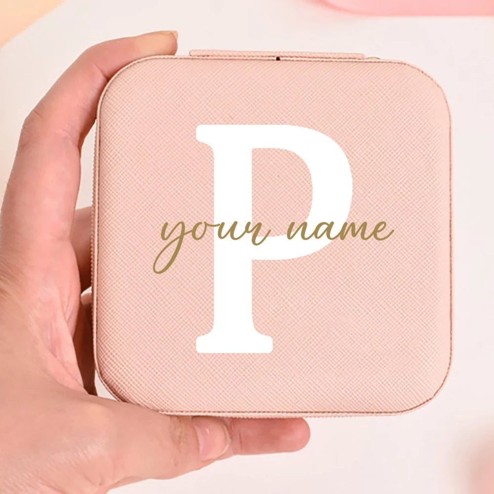 Personalized Faux Leather Jewelry Box – Custom Name & Initial