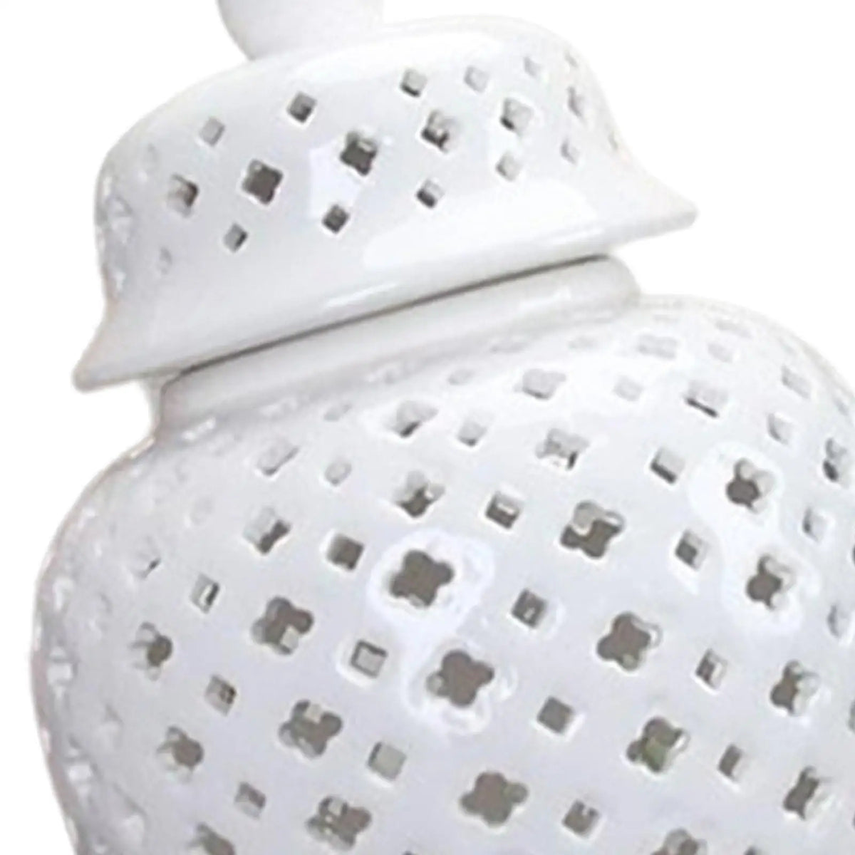 White Porcelain Ginger Jar – Pierced Lattice Ceramic Vase with Lid