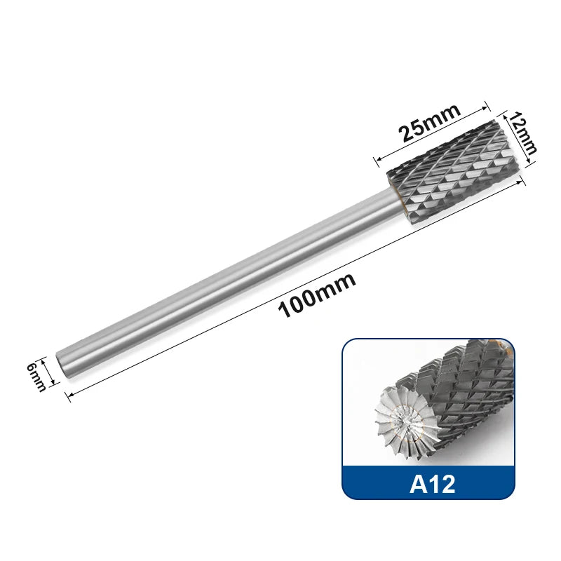 Tungsten Carbide Rotary Burr 6mm Shank 100mm Extended Milling Bit