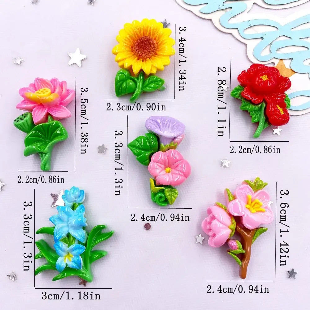 10PCS Resin Flatback Flower Figurines | Kawaii DIY Craft Decor