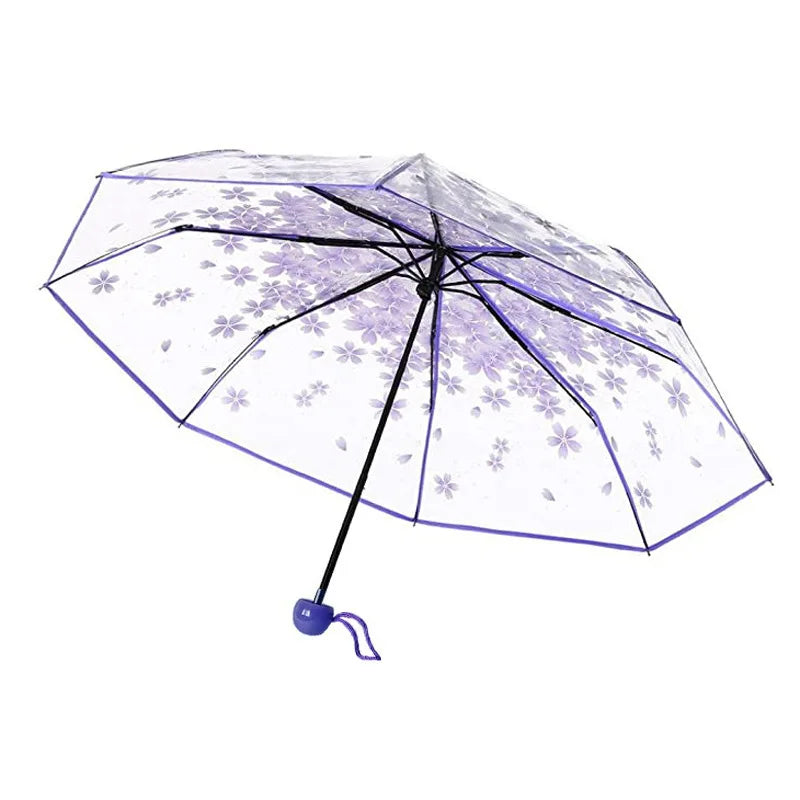 Cherry Blossom Transparent Triple Folding Umbrella | Artistic