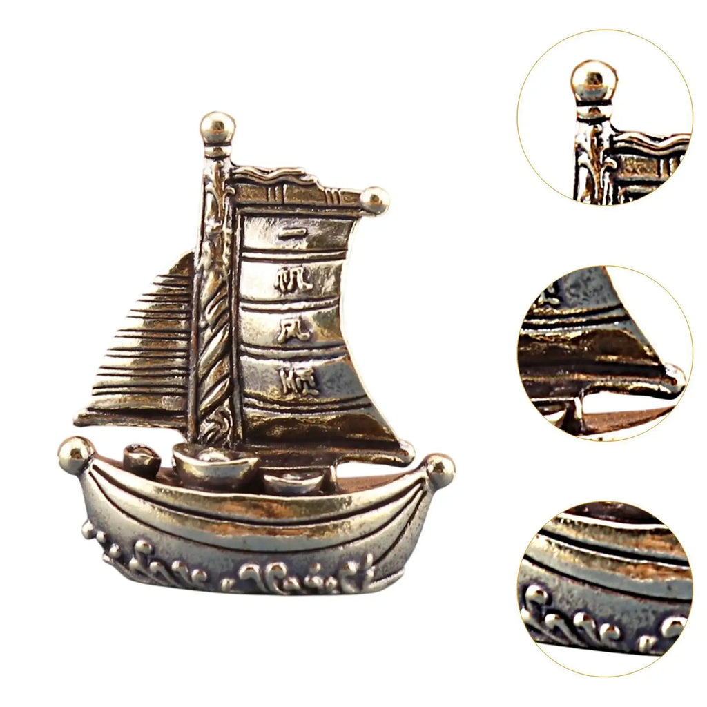 Brass Sailboat Miniature Figurine | Feng Shui Tabletop Décor