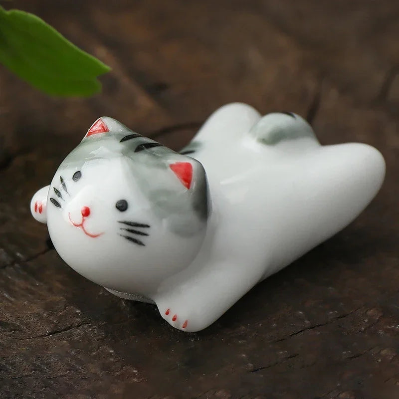 Japanese Ceramic Cat Chopstick Holder & Spoon Rest