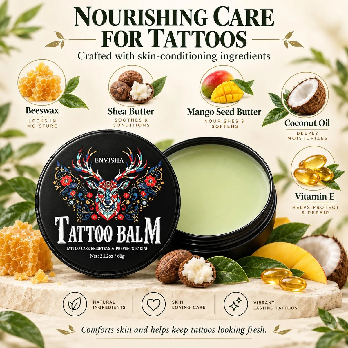 ENVISHA Tattoo Balm 60g – After-Tattoo Moisturizing Skin Balm