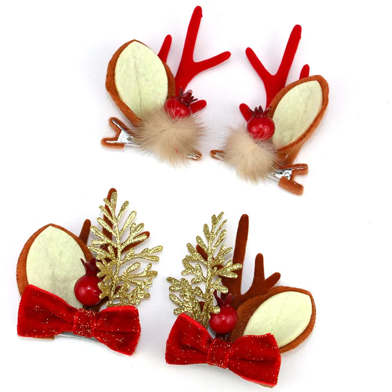 2-Pack Christmas Antler Hair Clips – Cute Velvet Holiday Accessory