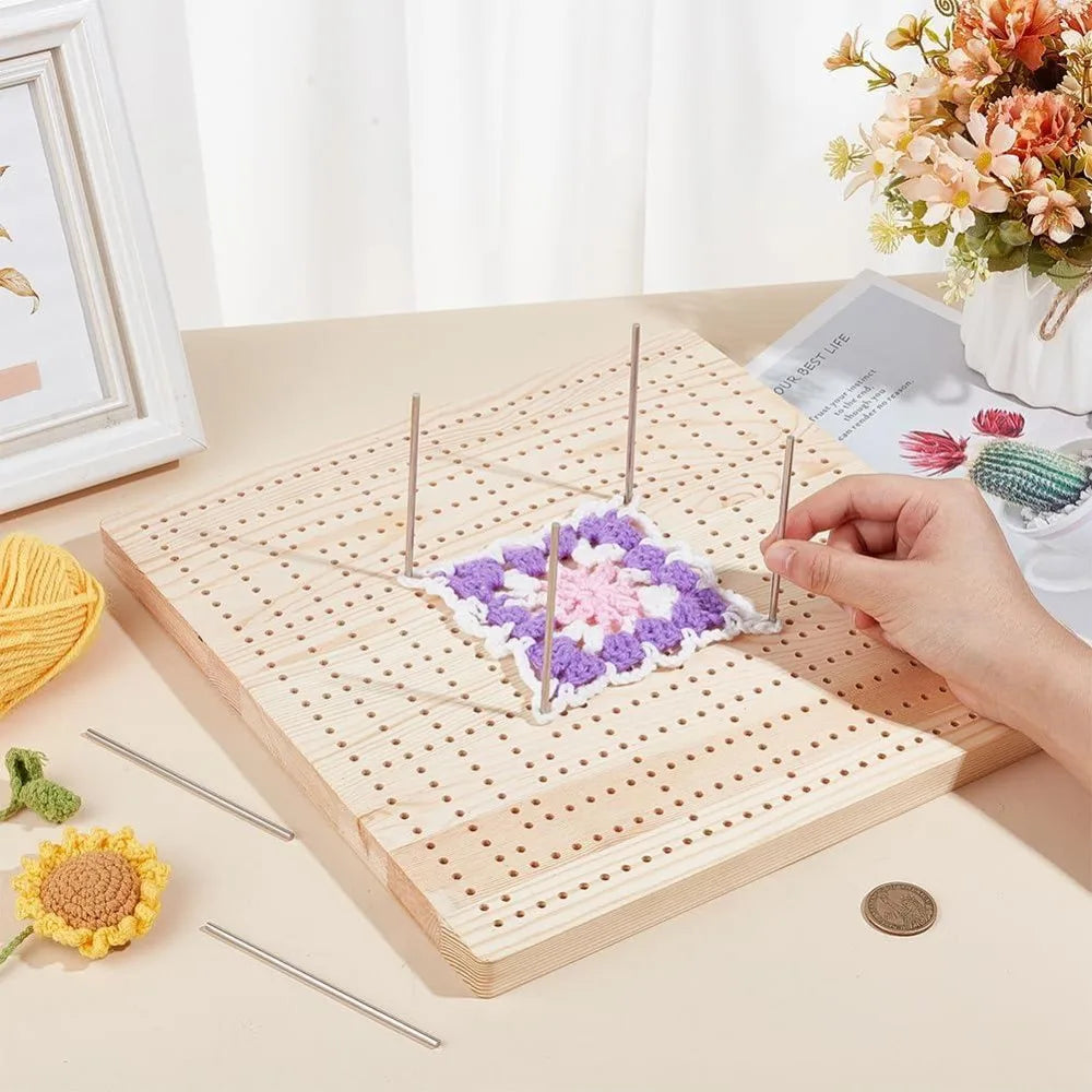 Rectangle Wood Crochet Blocking Board Set with Steel Rods
