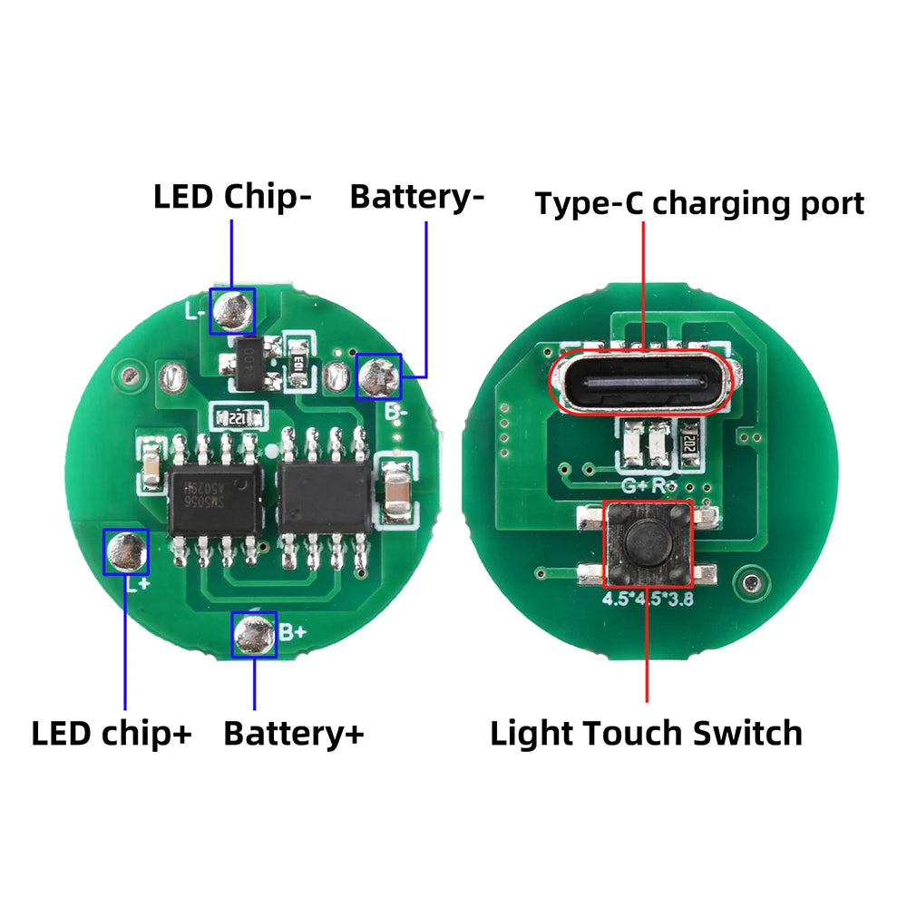 DC 3.7–4.2V Single-Mode 10–20W Torch Driver Board Type-C