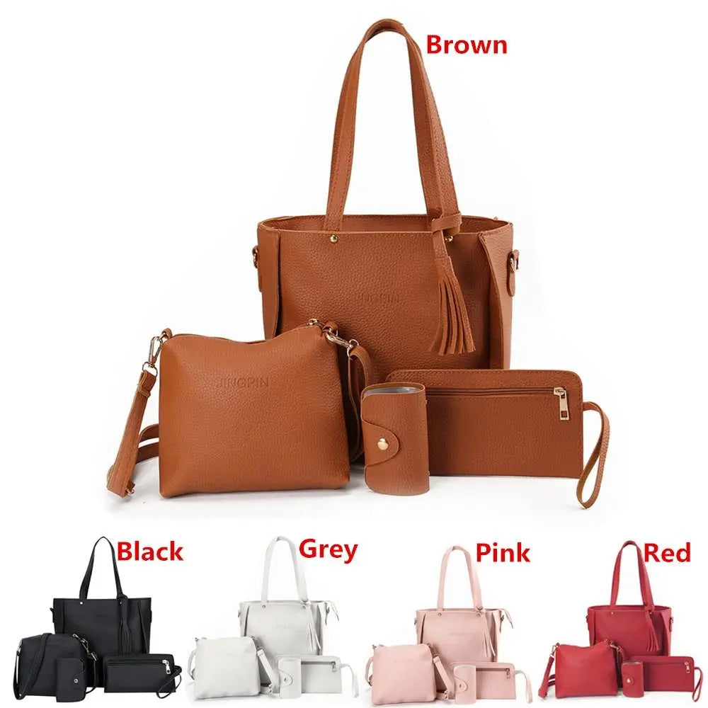 4-Piece PU Leather Bag Set – Handbag, Shoulder & Clutch Bag