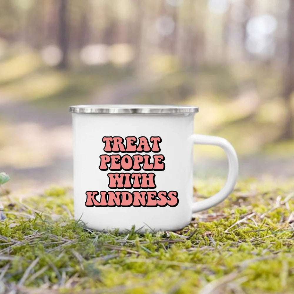 Treat People with Kindness Vintage Enamel Coffee Mug