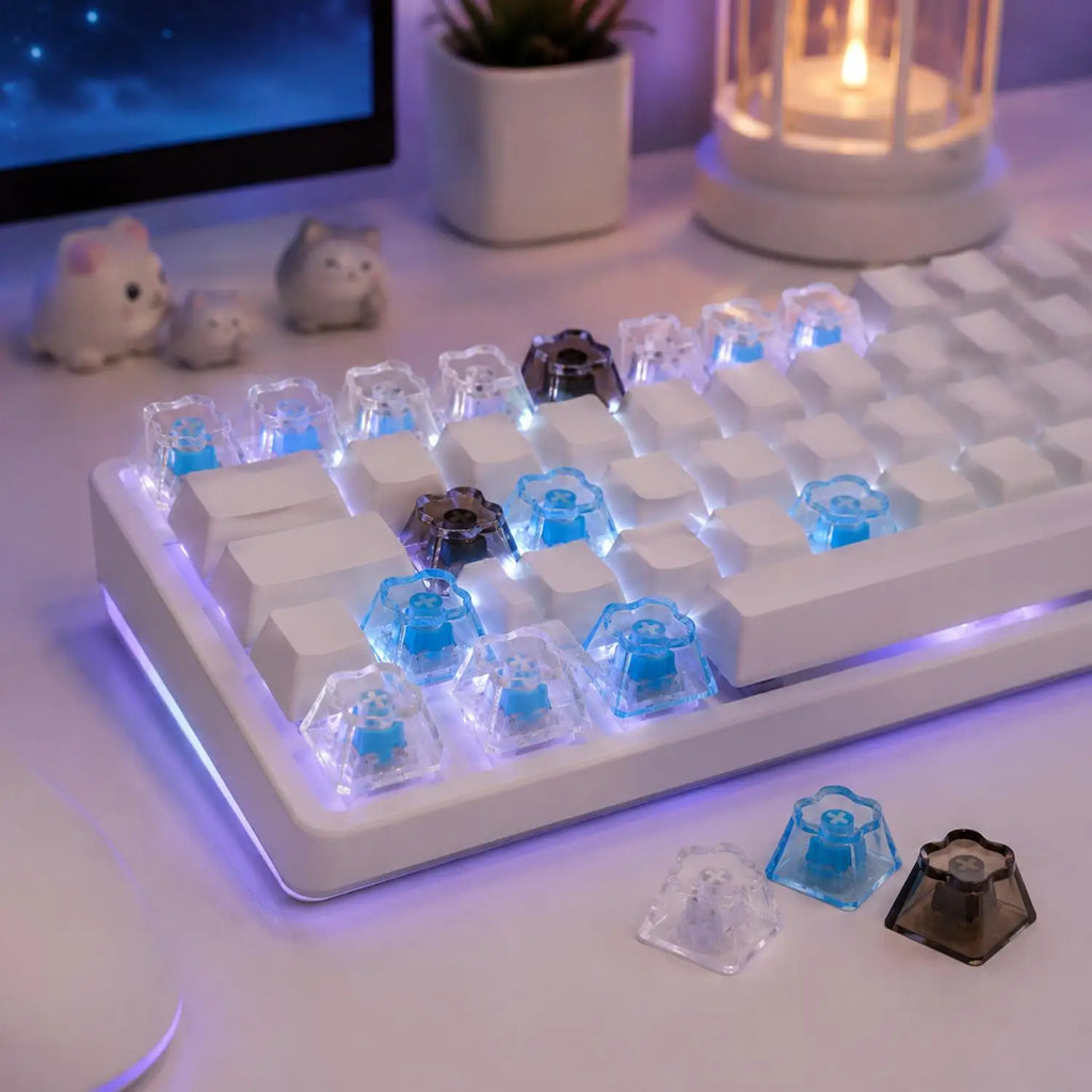 Cat Paw Transparent Keycaps – 5-Pack DIY Mechanical Keyboard