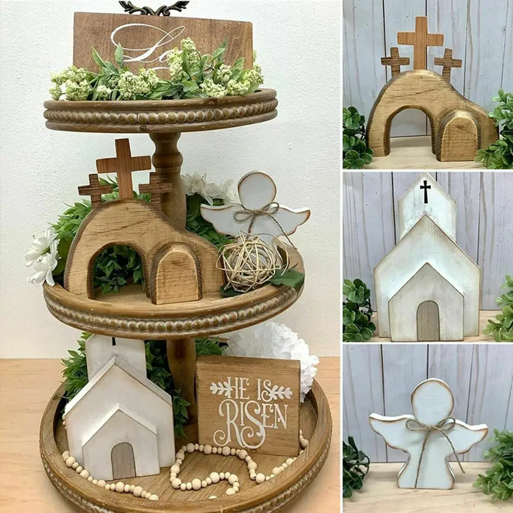Handcrafted Easter Resurrection Scene Wooden Tray Décor Set